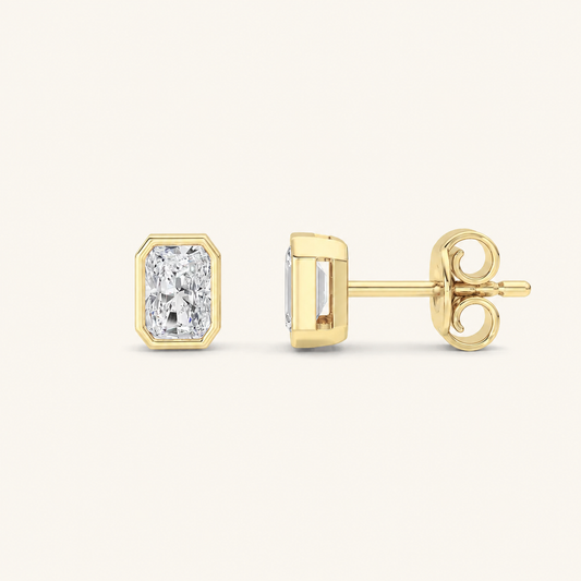 1CT Radiant Cut Lab Grown Diamond Bezel Stud Earring