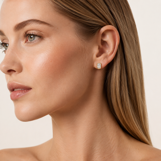 1CT Radiant Cut Lab Grown Diamond Bezel Stud Earring