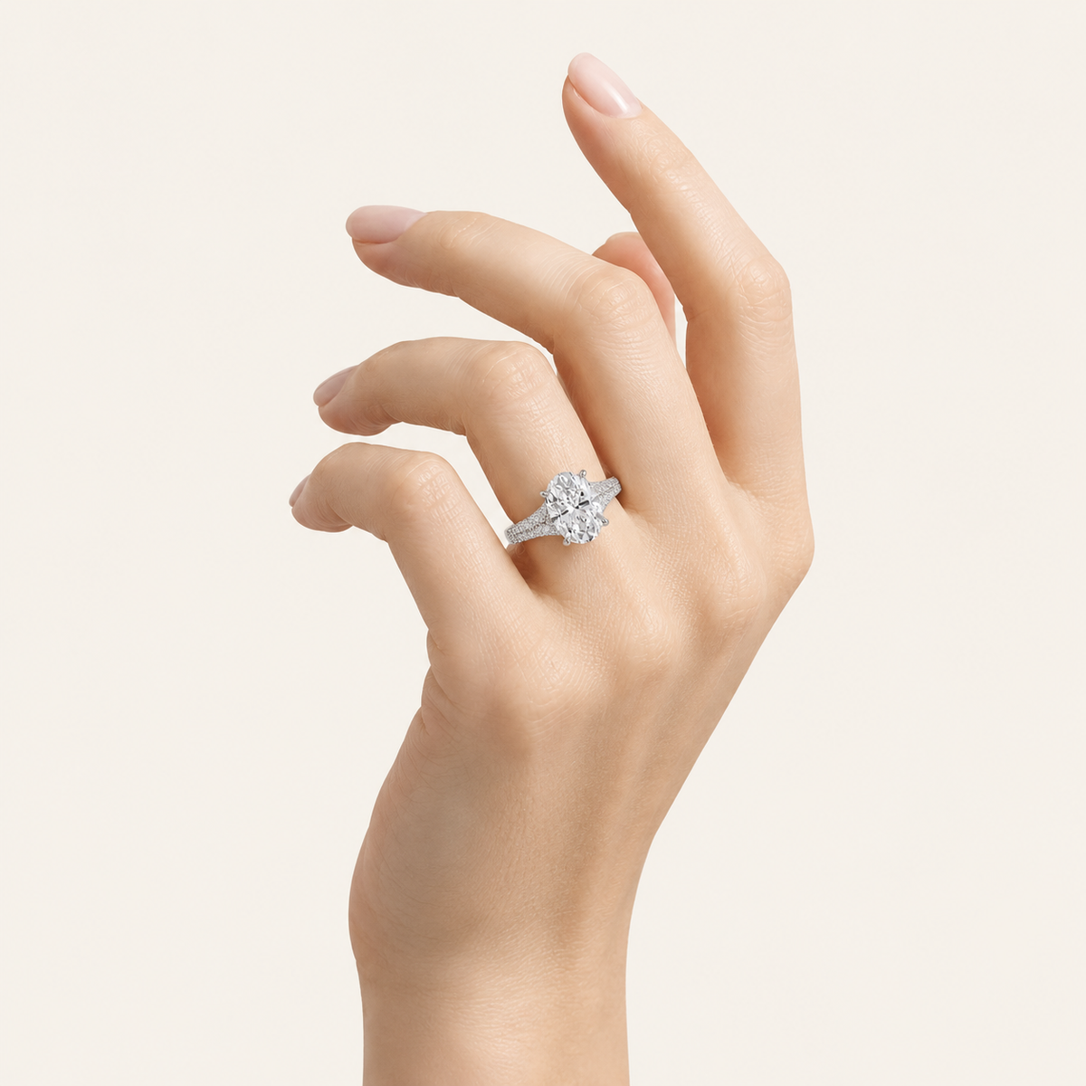 1.5CT Oval Cut Lab Grown Diamond Hidden Halo Accented Engagement Ring
