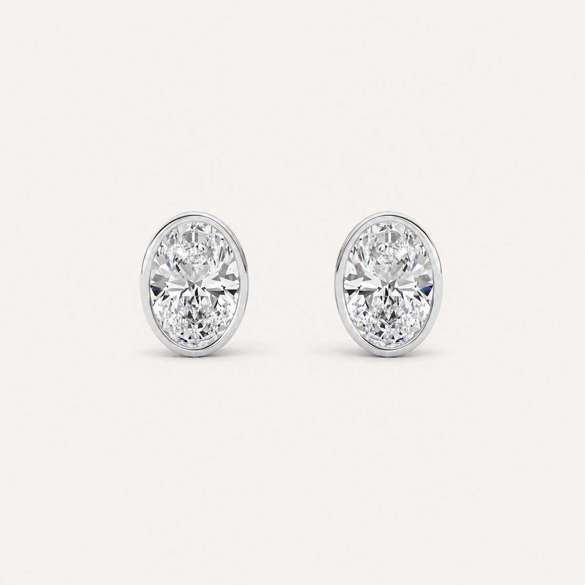 4CT Oval Cut Lab Grown Diamond Bezel Stud Earring