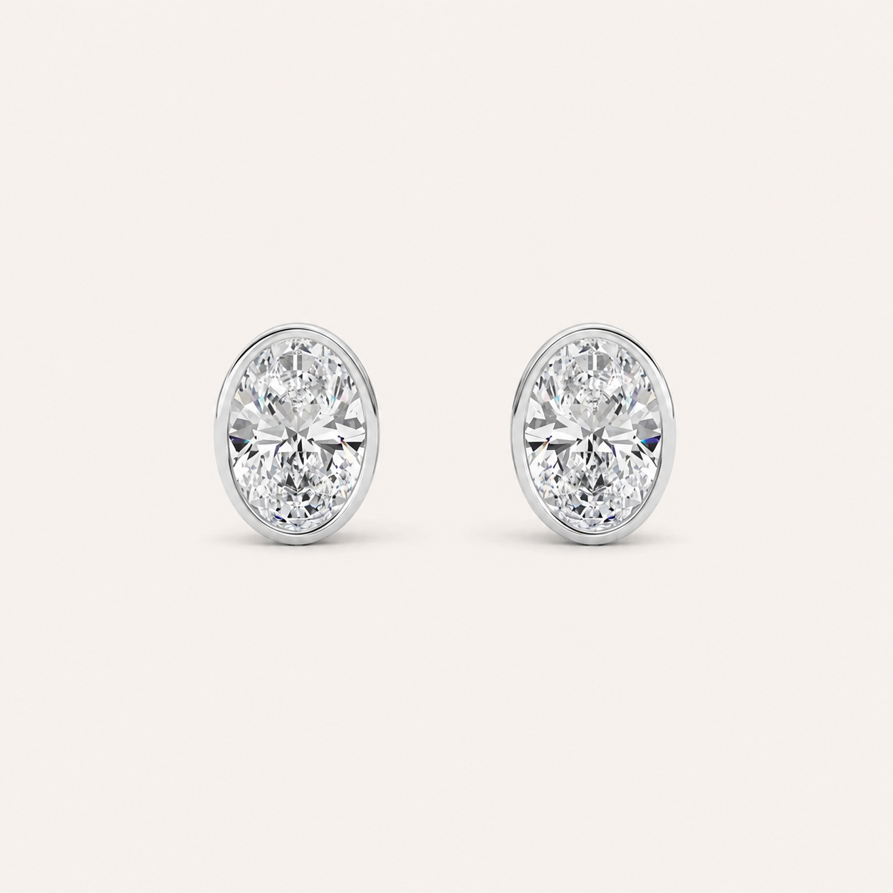 4CT Oval Cut Lab Grown Diamond Bezel Stud Earring