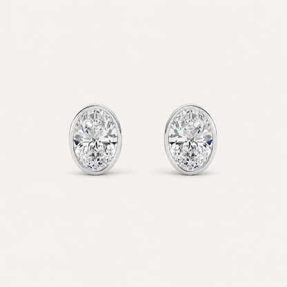 4CT Oval Cut Lab Grown Diamond Bezel Stud Earring