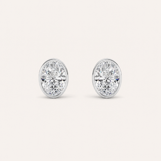 4CT Oval Cut Lab Grown Diamond Bezel Stud Earring
