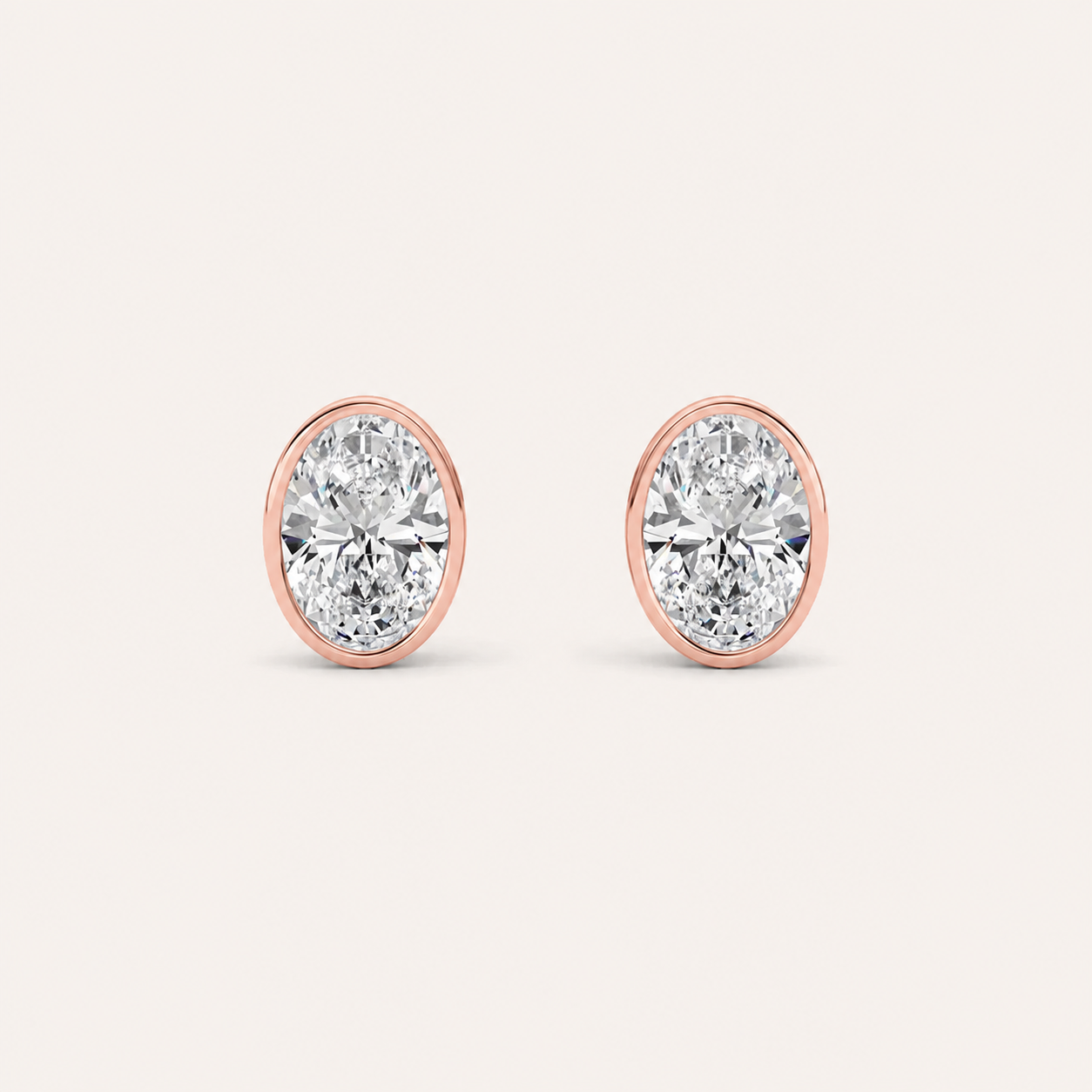 4CT Oval Cut Lab Grown Diamond Bezel Stud Earring