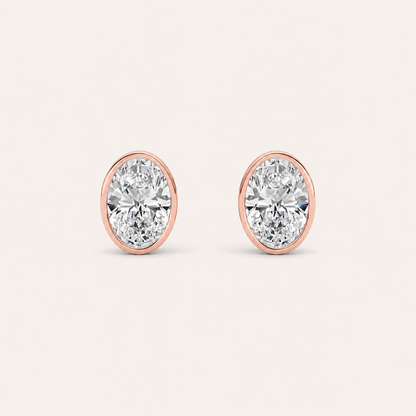 4CT Oval Cut Lab Grown Diamond Bezel Stud Earring