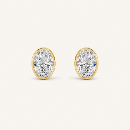 4CT Oval Cut Lab Grown Diamond Bezel Stud Earring
