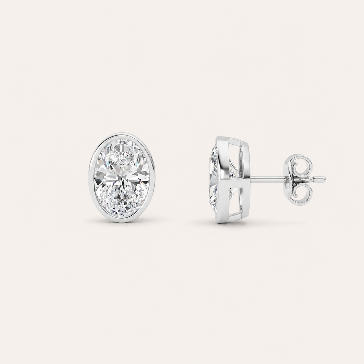 4CT Oval Cut Lab Grown Diamond Bezel Stud Earring