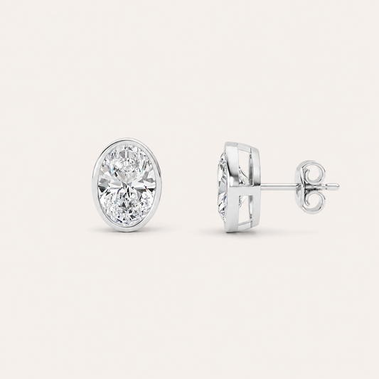 4CT Oval Cut Lab Grown Diamond Bezel Stud Earring