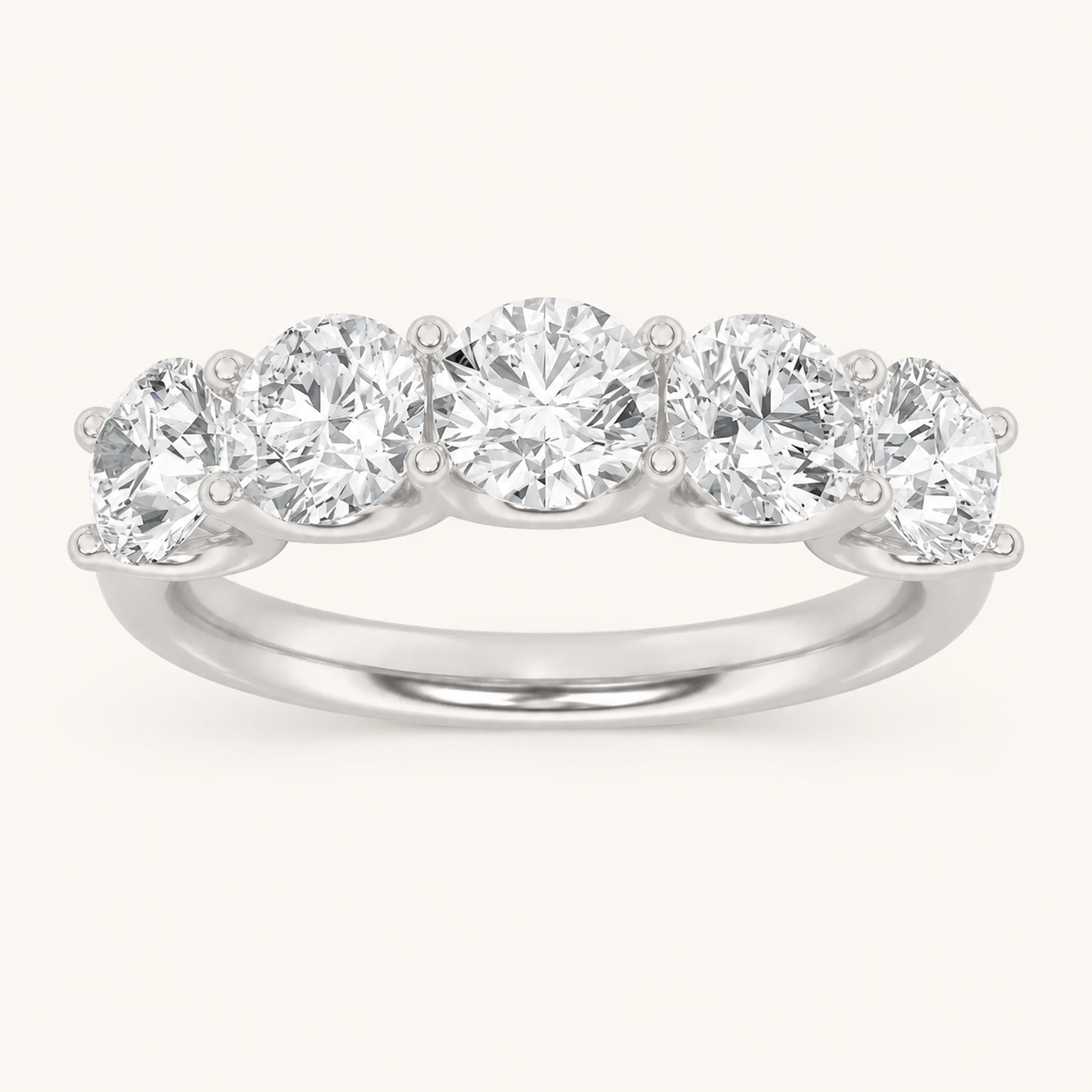 2CT Round Cut Lab Grown Diamond Five Stone Band Ring