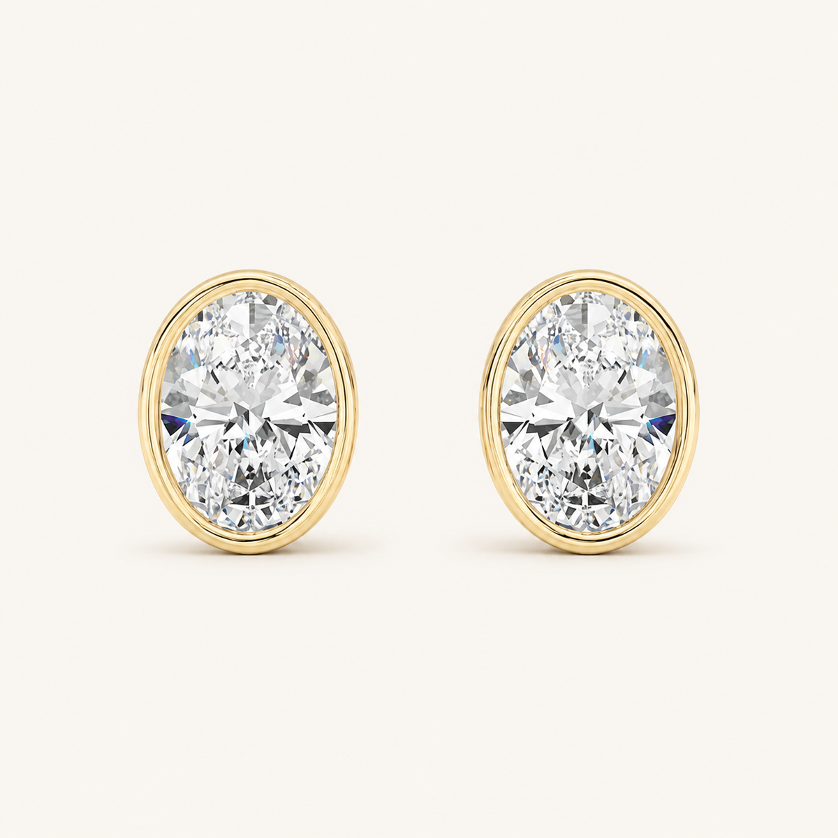 2CT Oval Cut Lab Grown Diamond Bezel Stud Earring