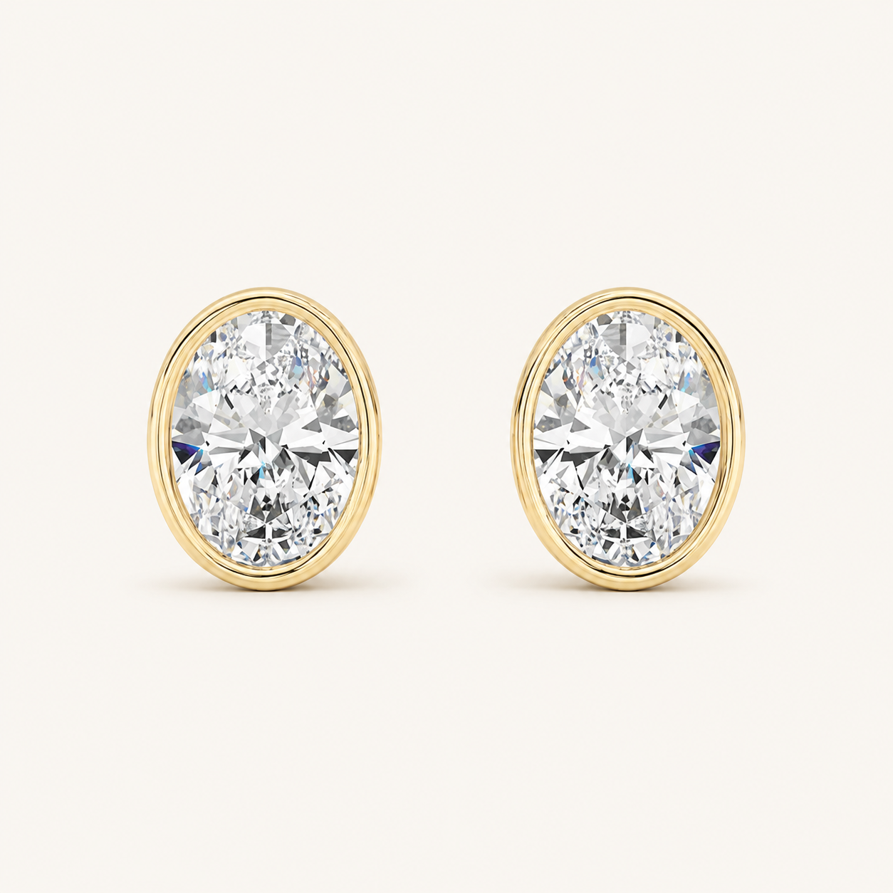 2CT Oval Cut Lab Grown Diamond Bezel Stud Earring