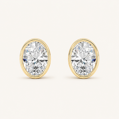 2CT Oval Cut Lab Grown Diamond Bezel Stud Earring