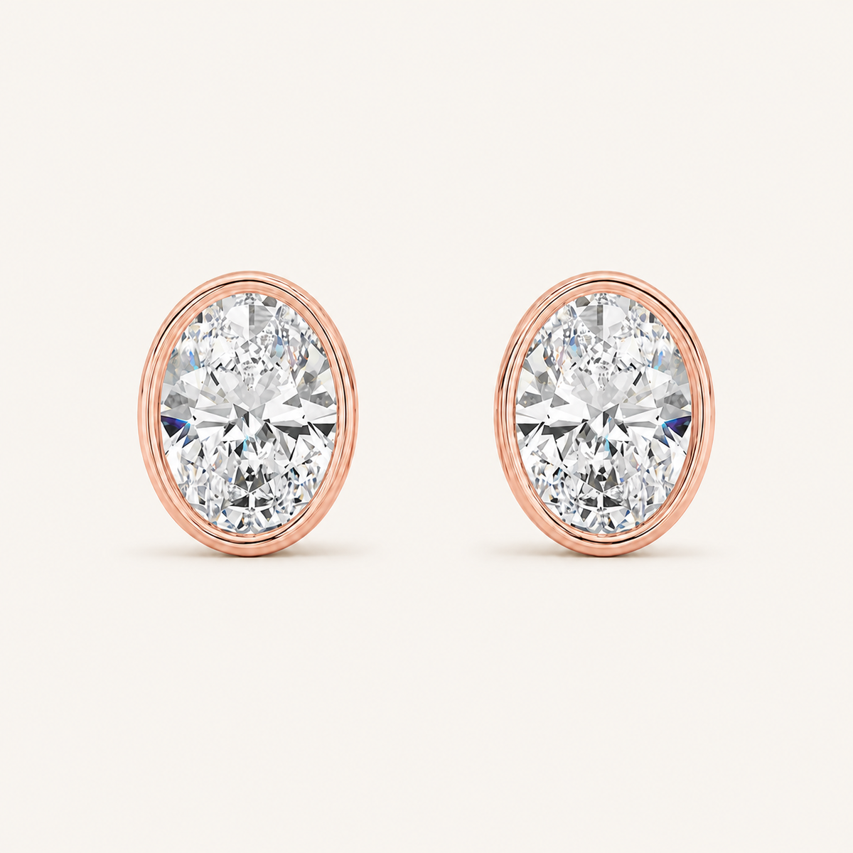 2CT Oval Cut Lab Grown Diamond Bezel Stud Earring