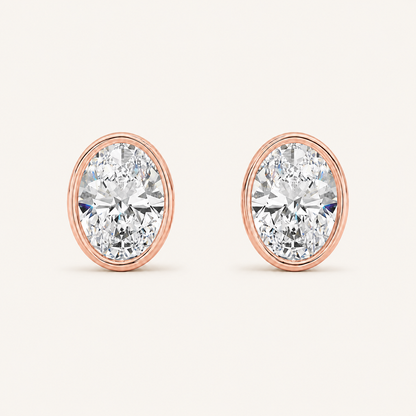 2CT Oval Cut Lab Grown Diamond Bezel Stud Earring