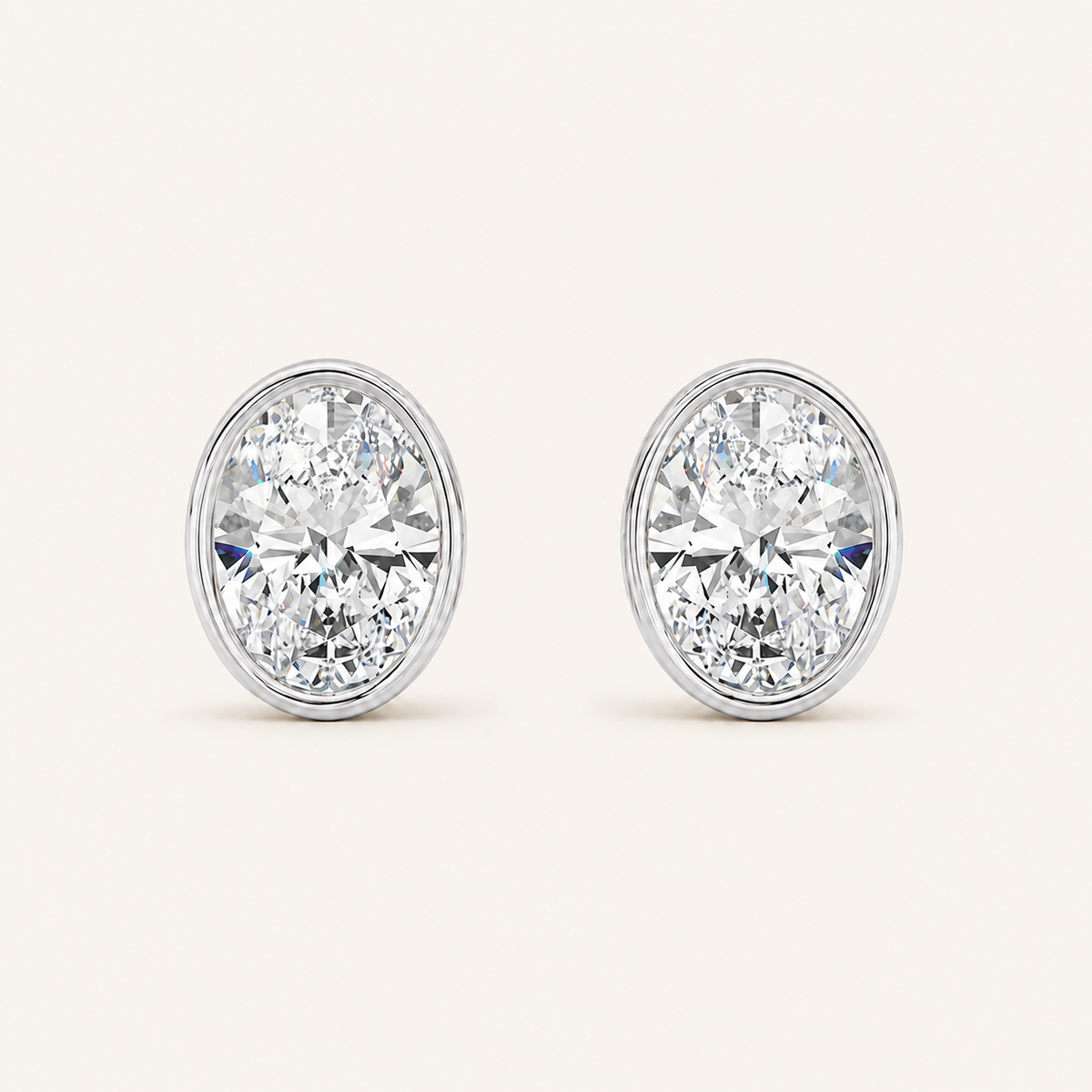 2CT Oval Cut Lab Grown Diamond Bezel Stud Earring