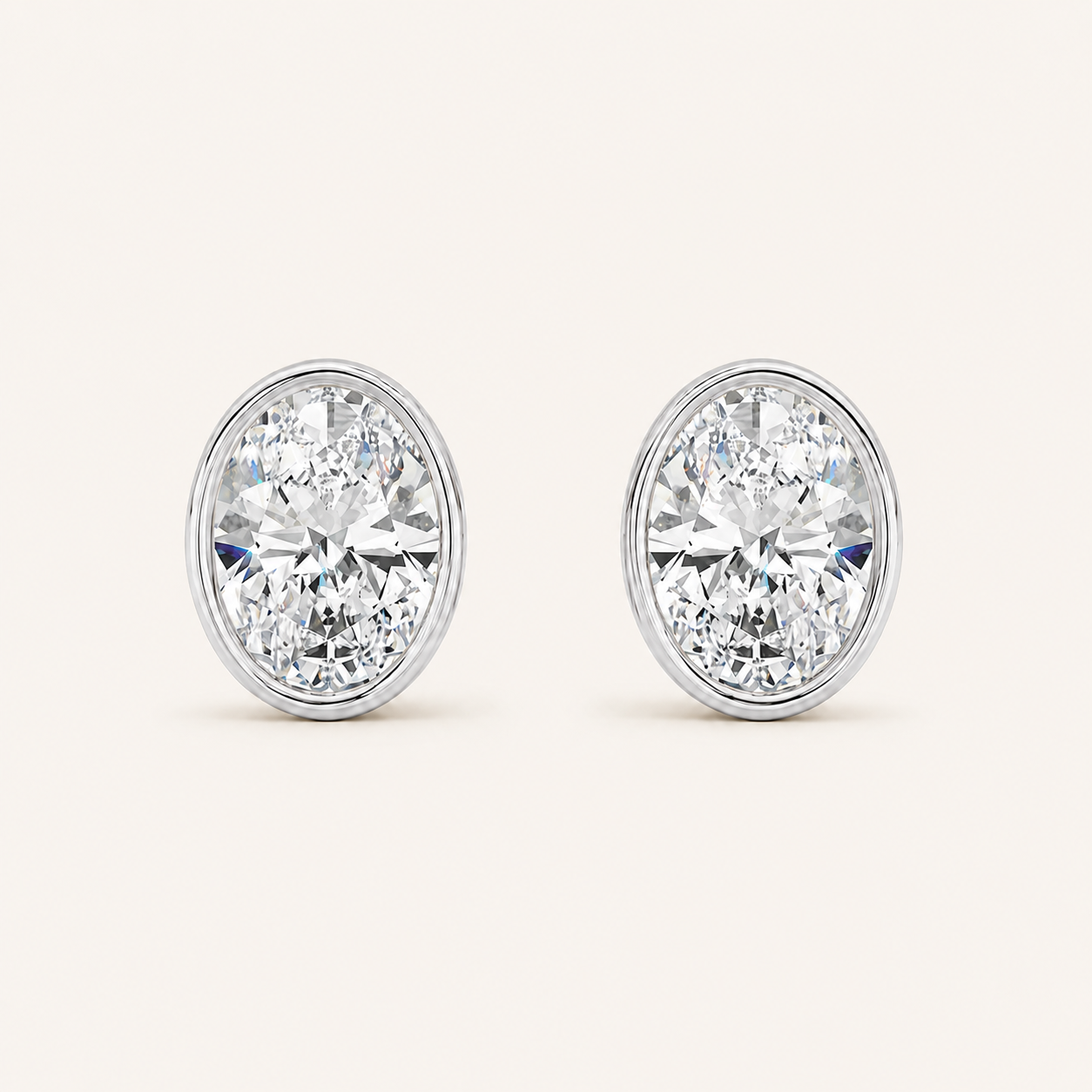 2CT Oval Cut Lab Grown Diamond Bezel Stud Earring