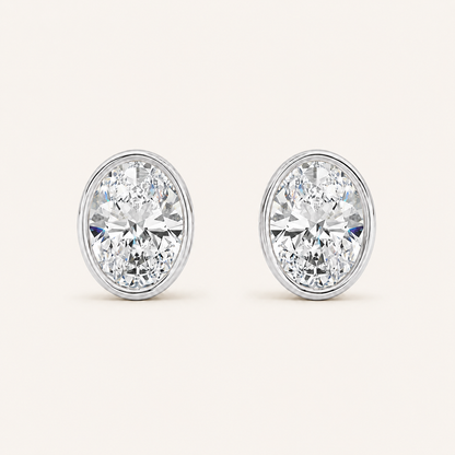 2CT Oval Cut Lab Grown Diamond Bezel Stud Earring