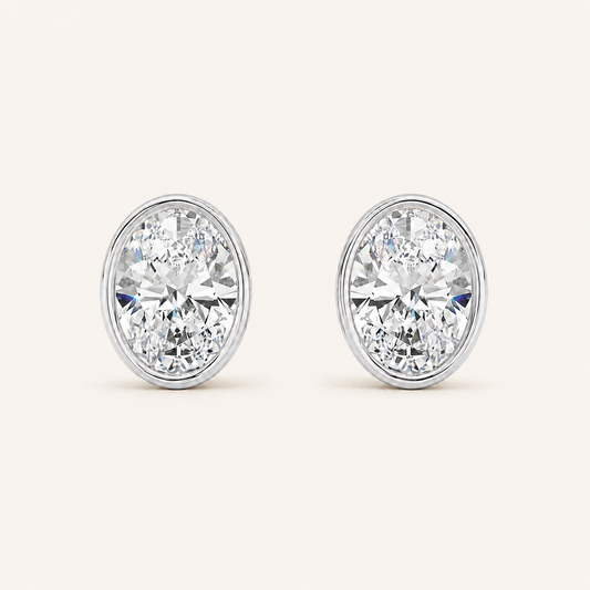 2CT Oval Cut Lab Grown Diamond Bezel Stud Earring