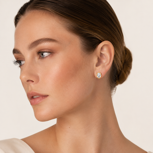 2CT Oval Cut Lab Grown Diamond Bezel Stud Earring