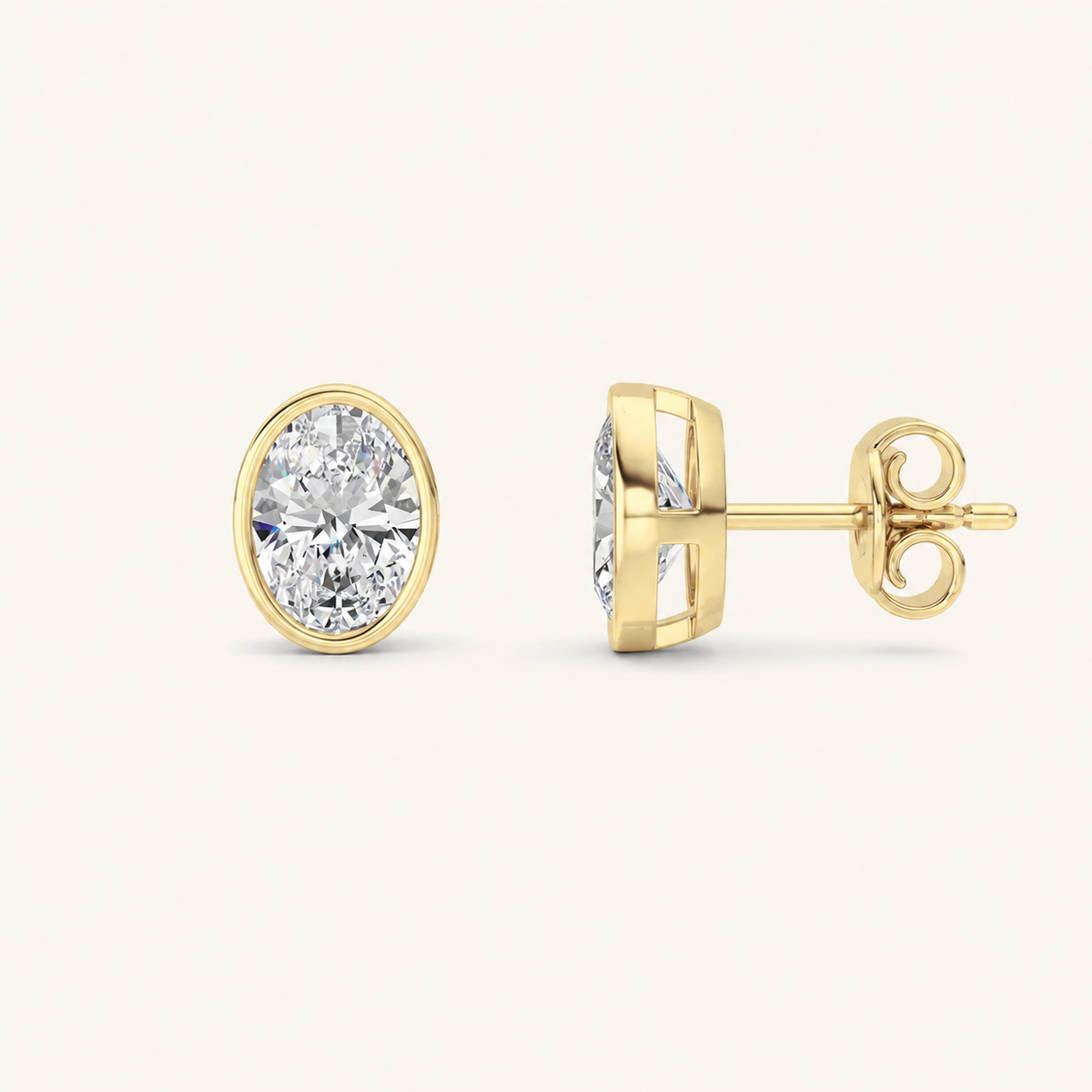 2CT Oval Cut Lab Grown Diamond Bezel Stud Earring