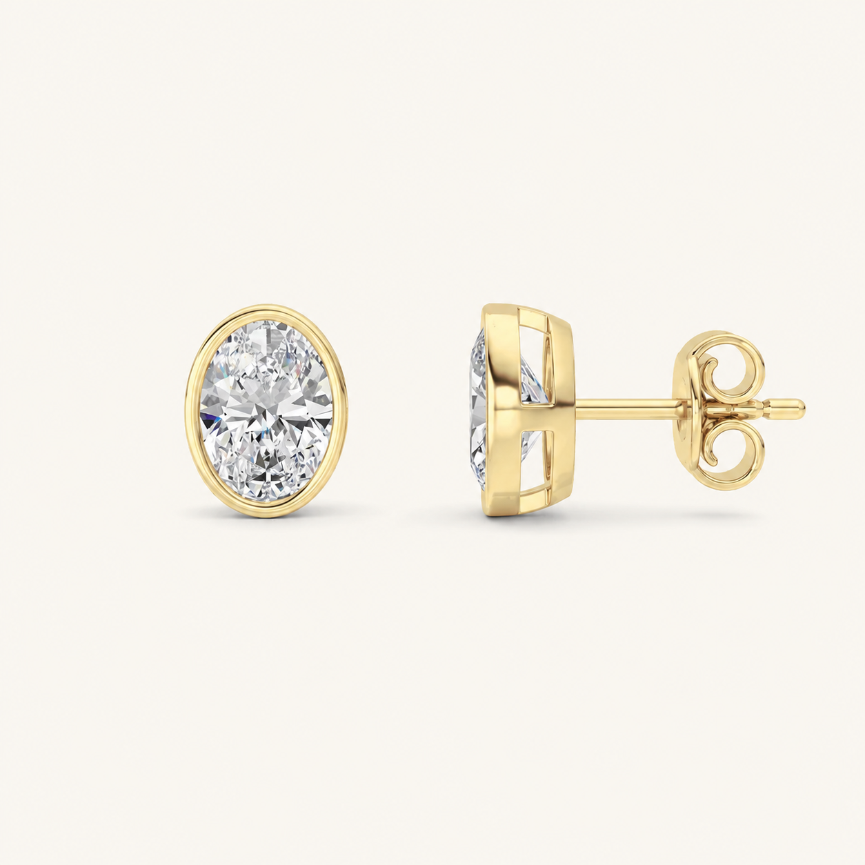 2CT Oval Cut Lab Grown Diamond Bezel Stud Earring