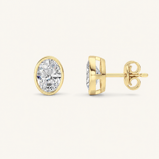 2CT Oval Cut Lab Grown Diamond Bezel Stud Earring