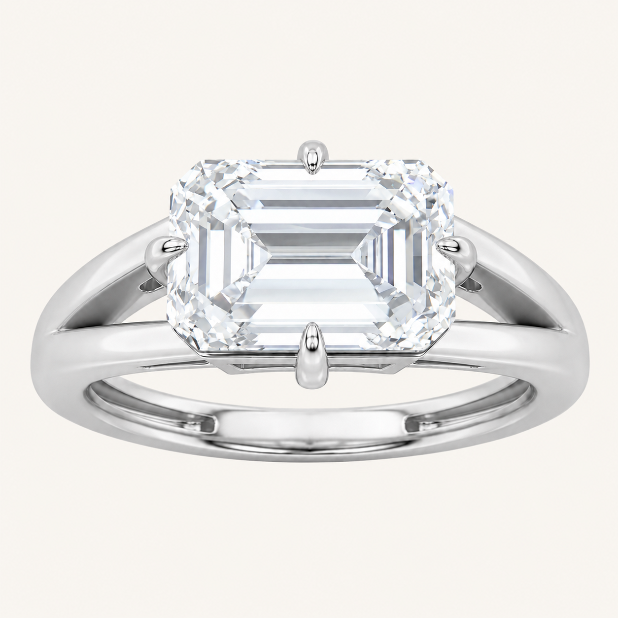 2.5CT Emerald Cut Lab Grown Diamond East West Solitaire Ring