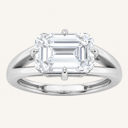2.5CT Emerald Cut Lab Grown Diamond East West Solitaire Ring