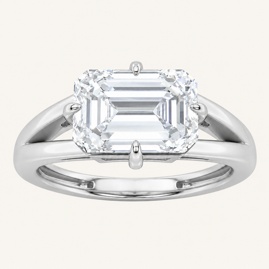 2.5CT Emerald Cut Lab Grown Diamond East West Solitaire Ring