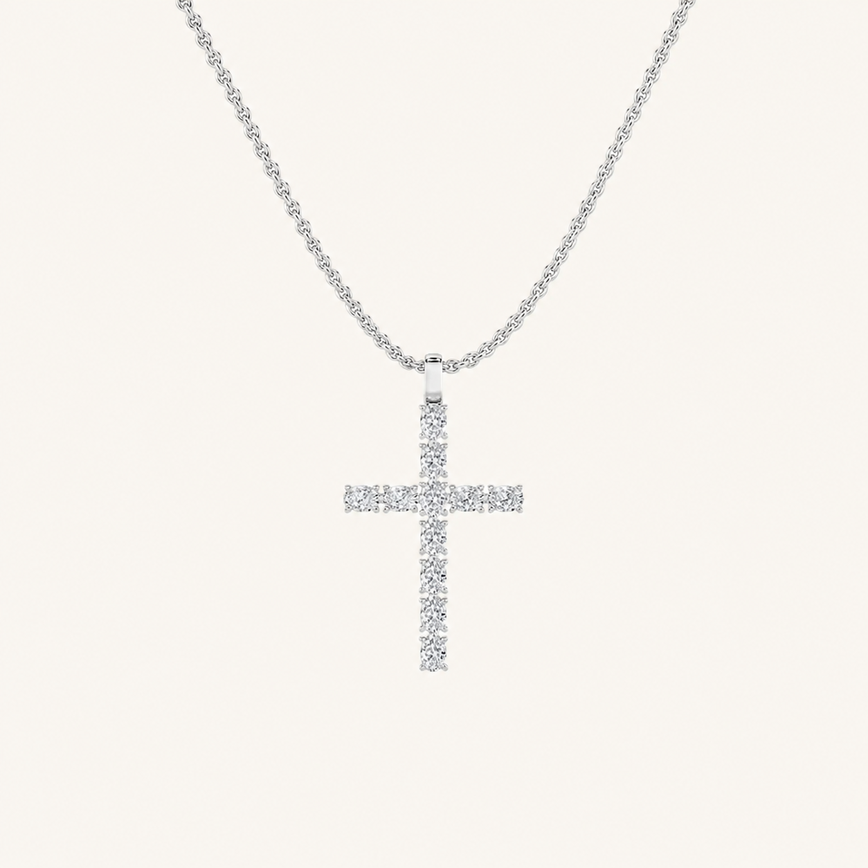 2 Ct Oval Cut Lab Grown Diamond Cross Pendant