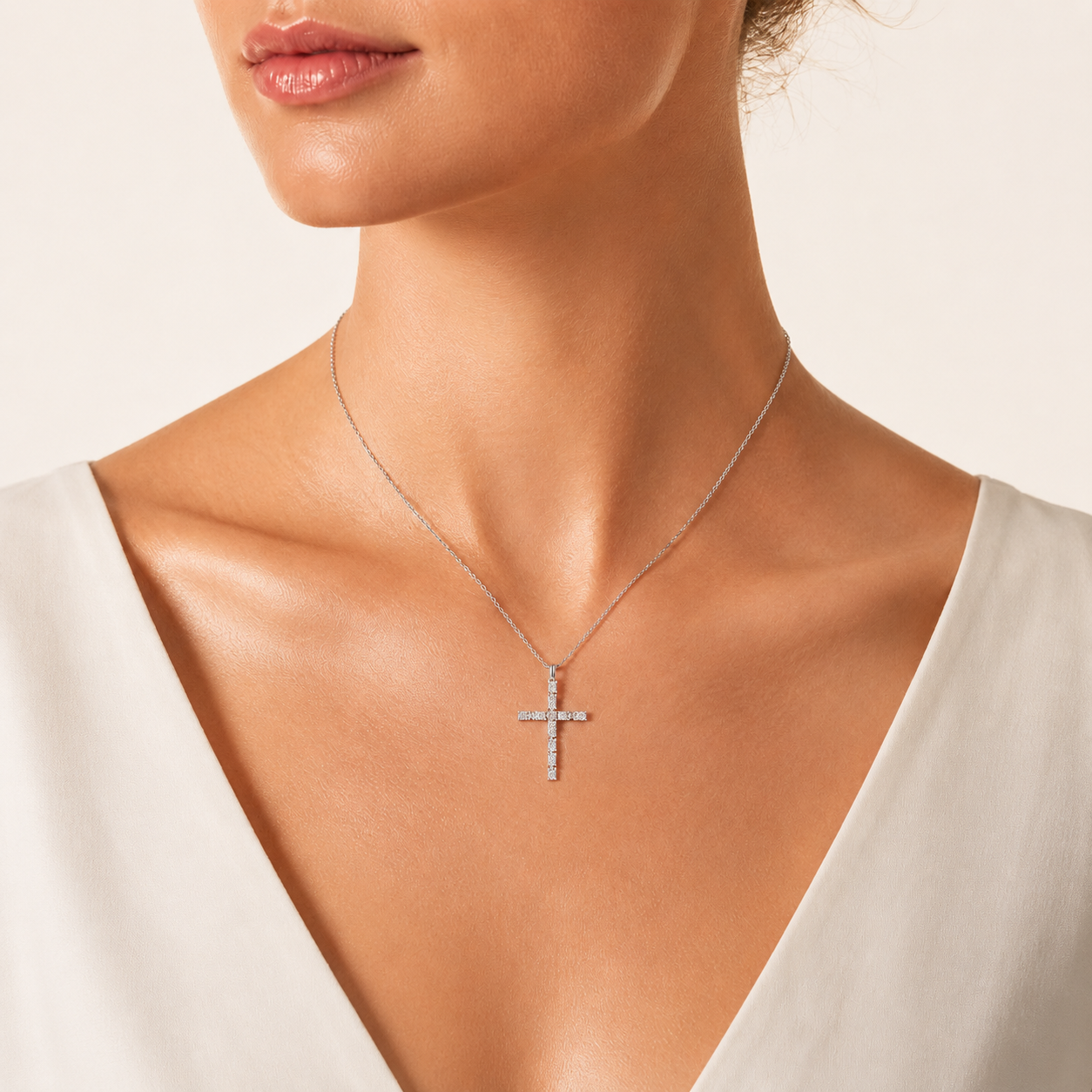 2 Ct Oval Cut Lab Grown Diamond Cross Pendant