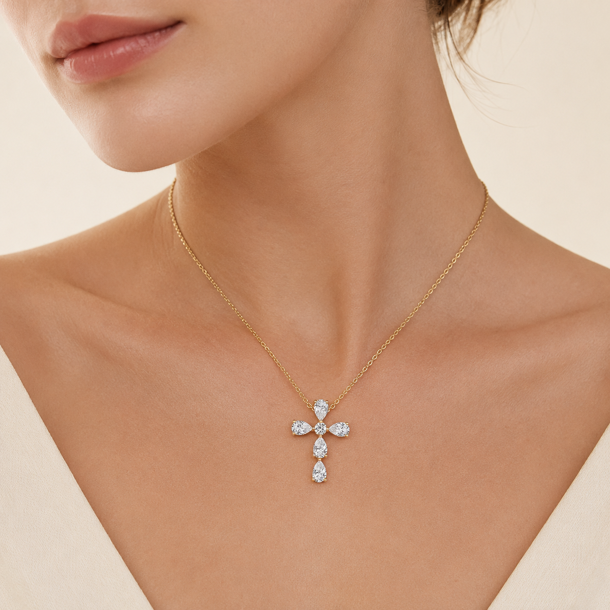 2.50 Ct Pear Cut Lab Grown Diamond Cross Pendant