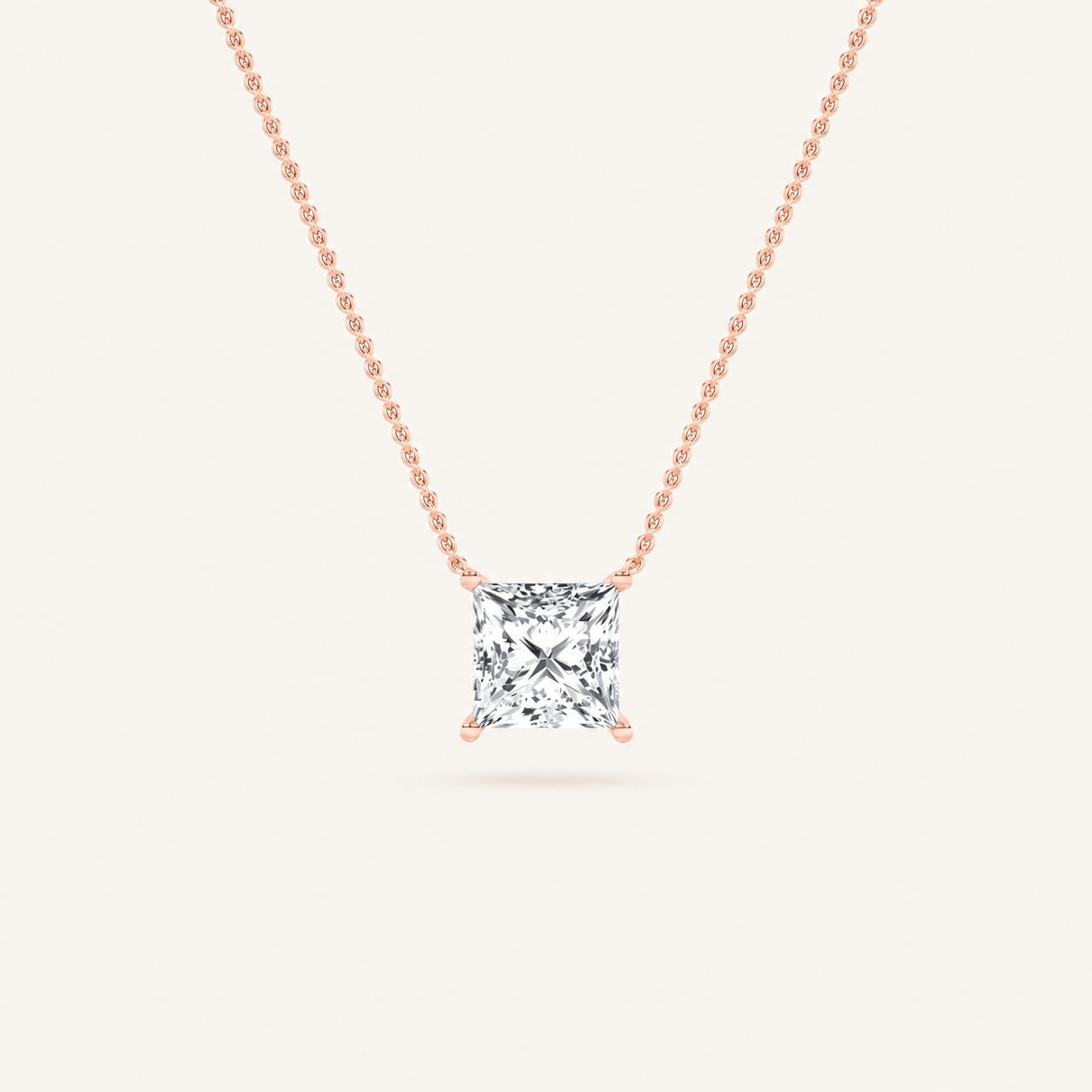 2 Ct Princess Cut Lab Grown Diamond Solitaire Necklace