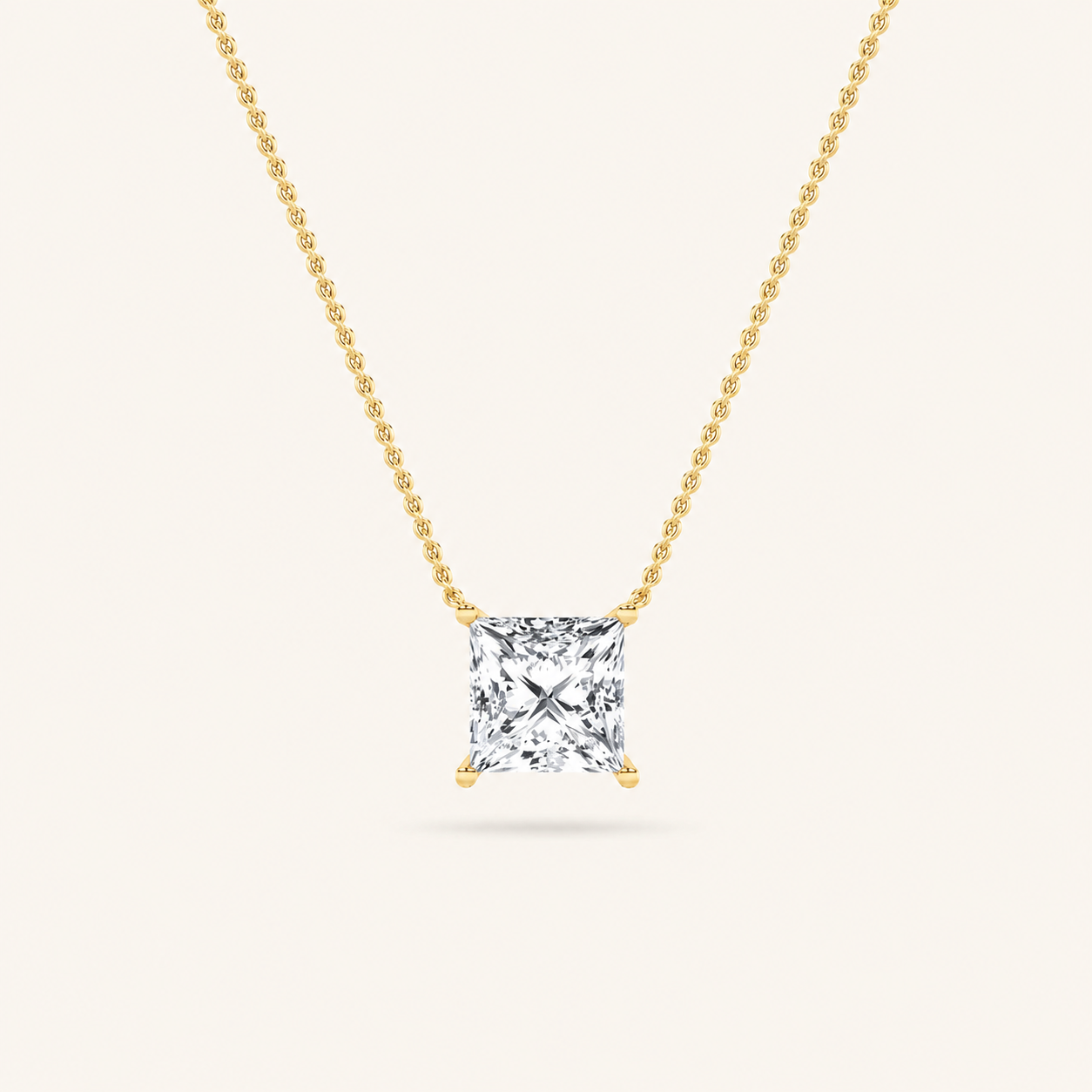 2 Ct Princess Cut Lab Grown Diamond Solitaire Necklace
