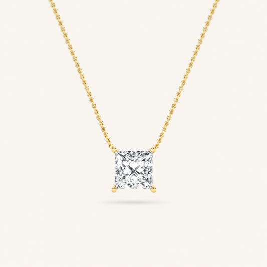 2 Ct Princess Cut Lab Grown Diamond Solitaire Necklace