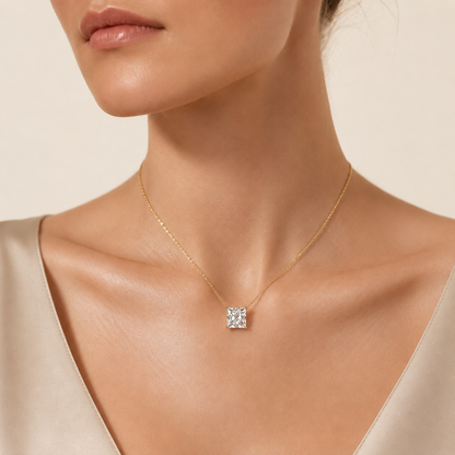 2 Ct Princess Cut Lab Grown Diamond Solitaire Necklace