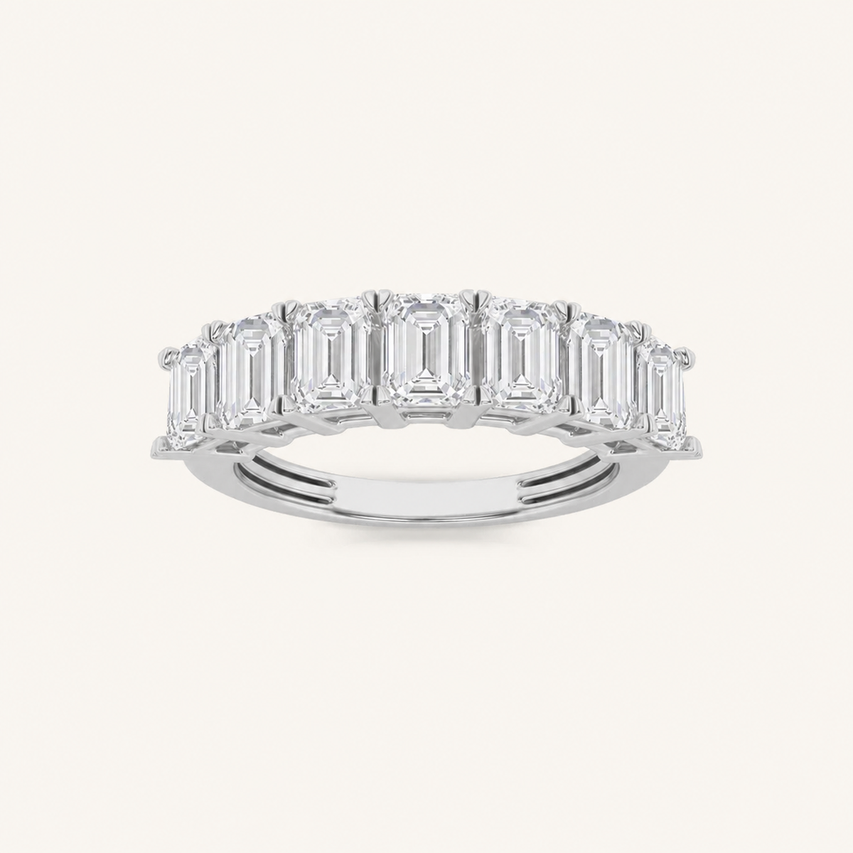 2CT Emerald Cut Lab Grown Diamond Seven Stone Band Ring