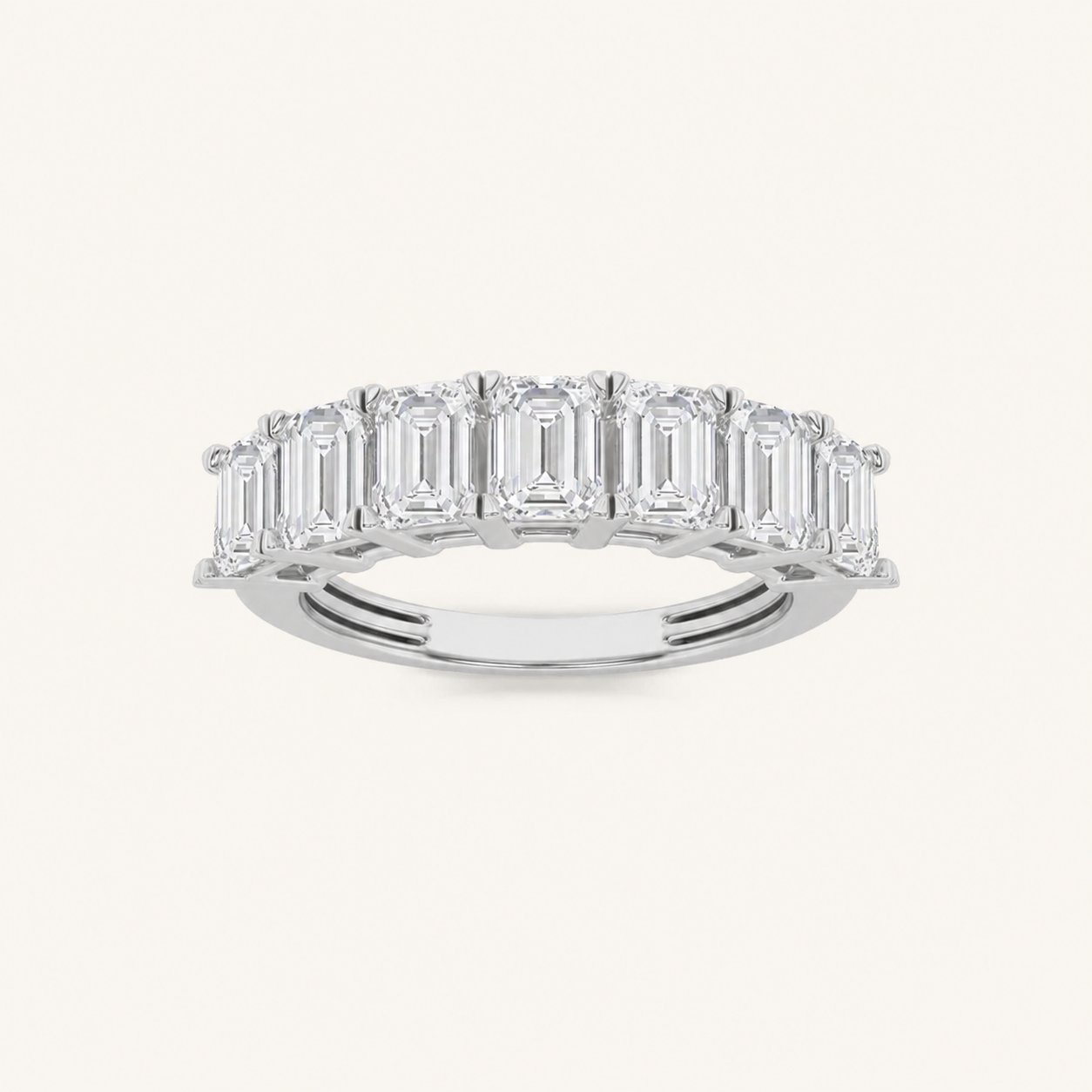 2CT Emerald Cut Lab Grown Diamond Seven Stone Band Ring