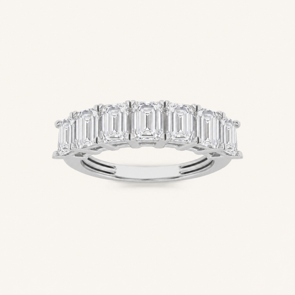 2CT Emerald Cut Lab Grown Diamond Seven Stone Band Ring