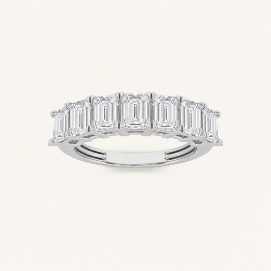 2CT Emerald Cut Lab Grown Diamond Seven Stone Band Ring