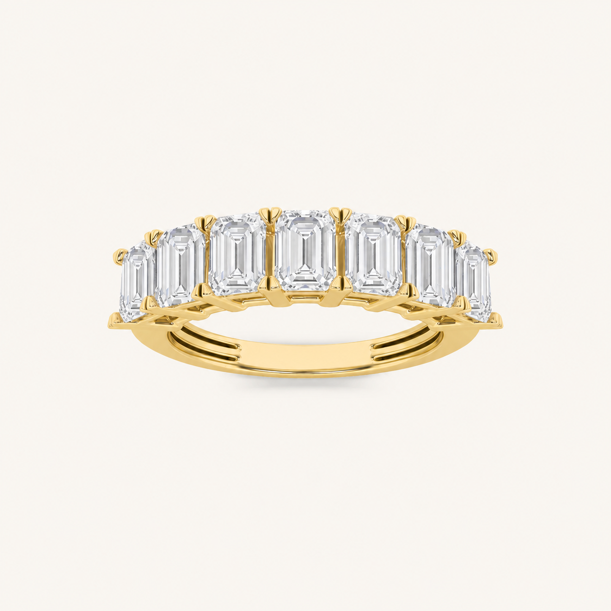 2CT Emerald Cut Lab Grown Diamond Seven Stone Band Ring
