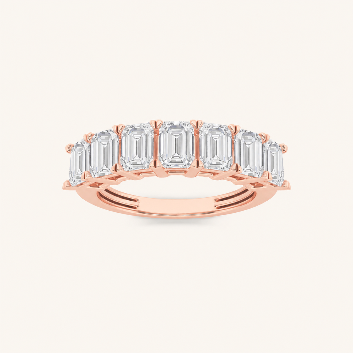 2CT Emerald Cut Lab Grown Diamond Seven Stone Band Ring