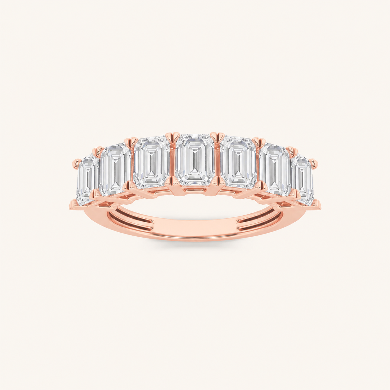 2CT Emerald Cut Lab Grown Diamond Seven Stone Band Ring