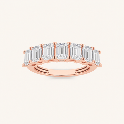 2CT Emerald Cut Lab Grown Diamond Seven Stone Band Ring