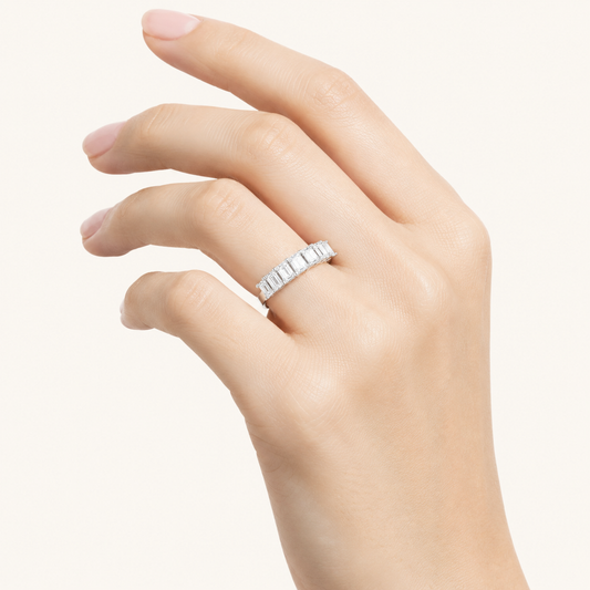2CT Emerald Cut Lab Grown Diamond Seven Stone Band Ring