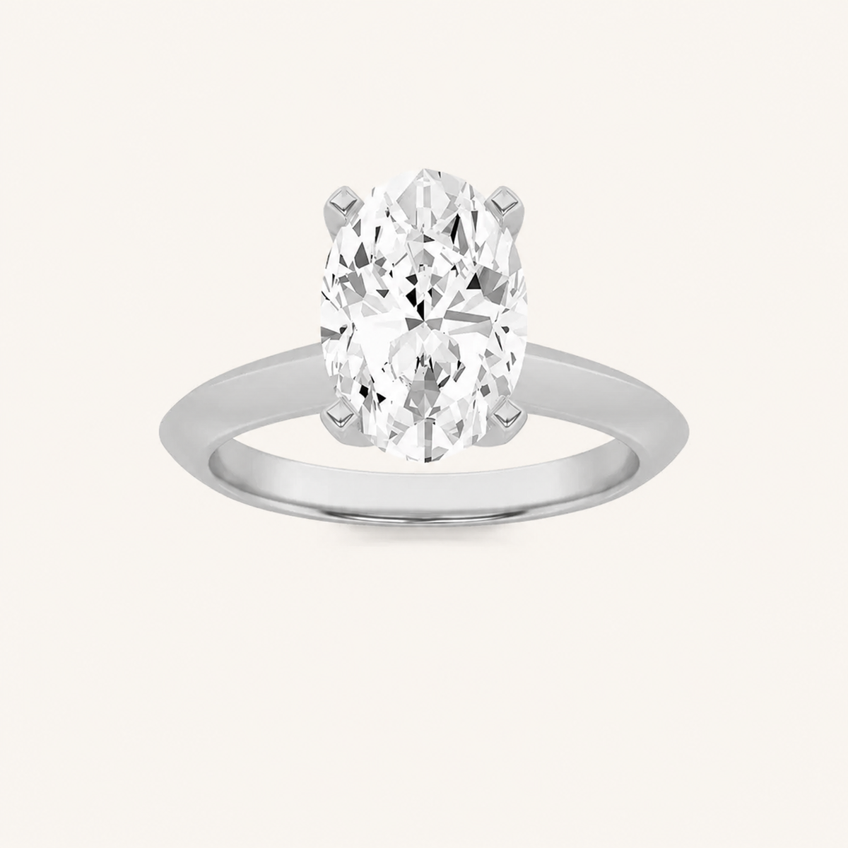 3CT Oval Cut Lab Grown Diamond Knife Edge Shank Solitaire Engagement Ring