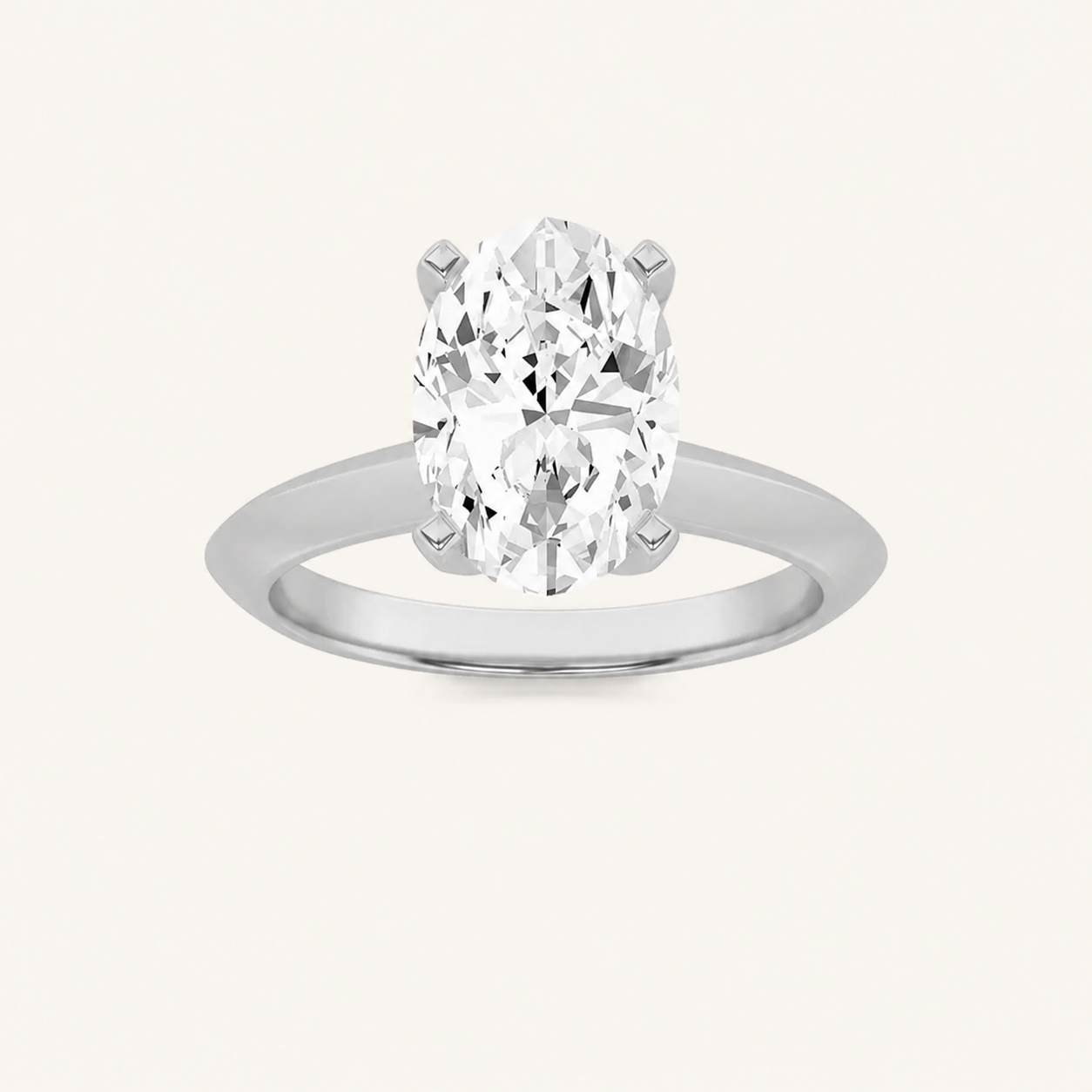 3CT Oval Cut Lab Grown Diamond Knife Edge Shank Solitaire Engagement Ring