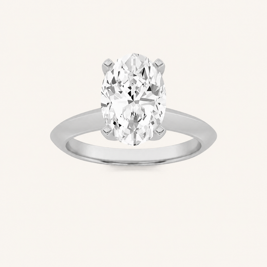 3CT Oval Cut Lab Grown Diamond Knife Edge Shank Solitaire Engagement Ring