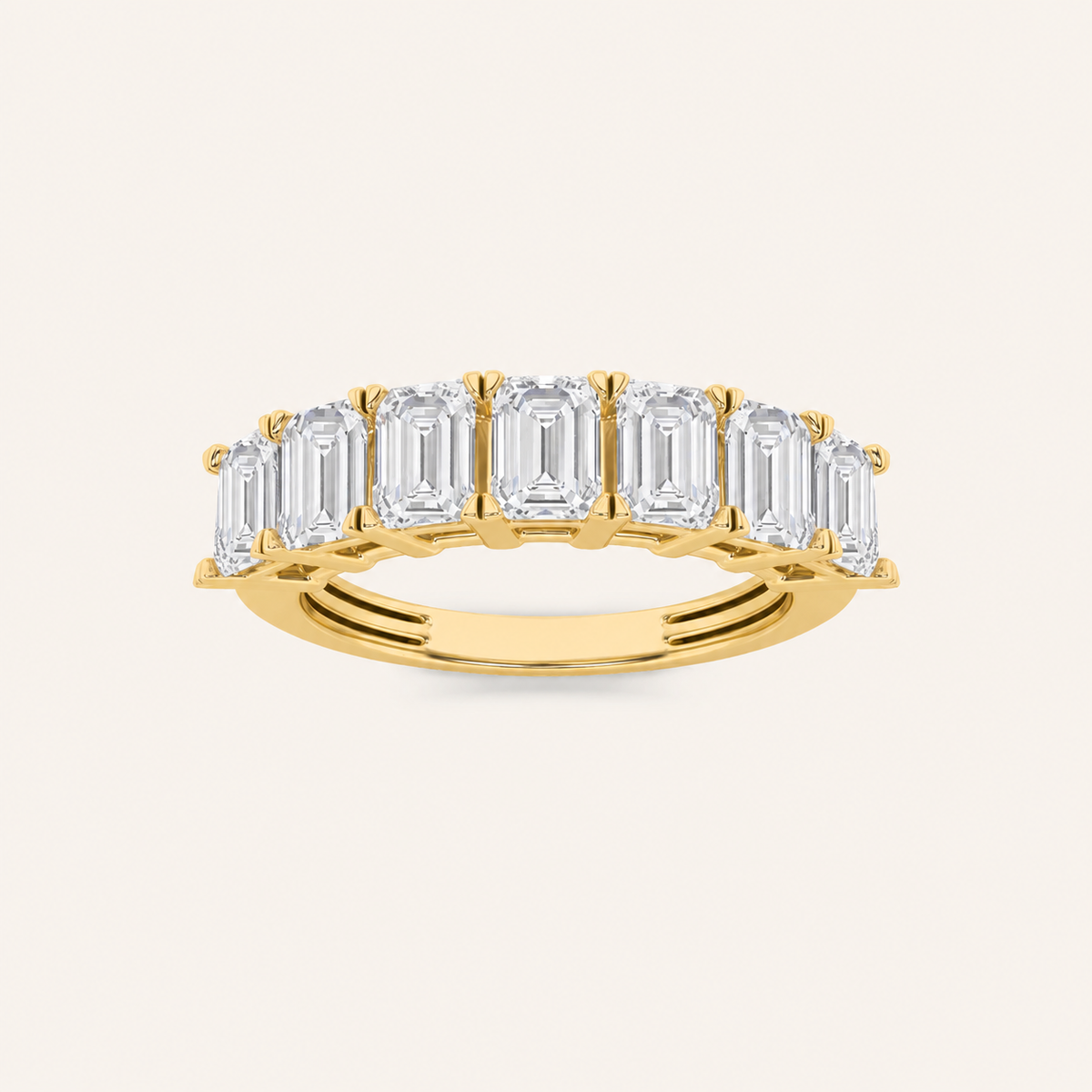 2CT Emerald Cut Lab Grown Diamond Seven Stone Band Ring