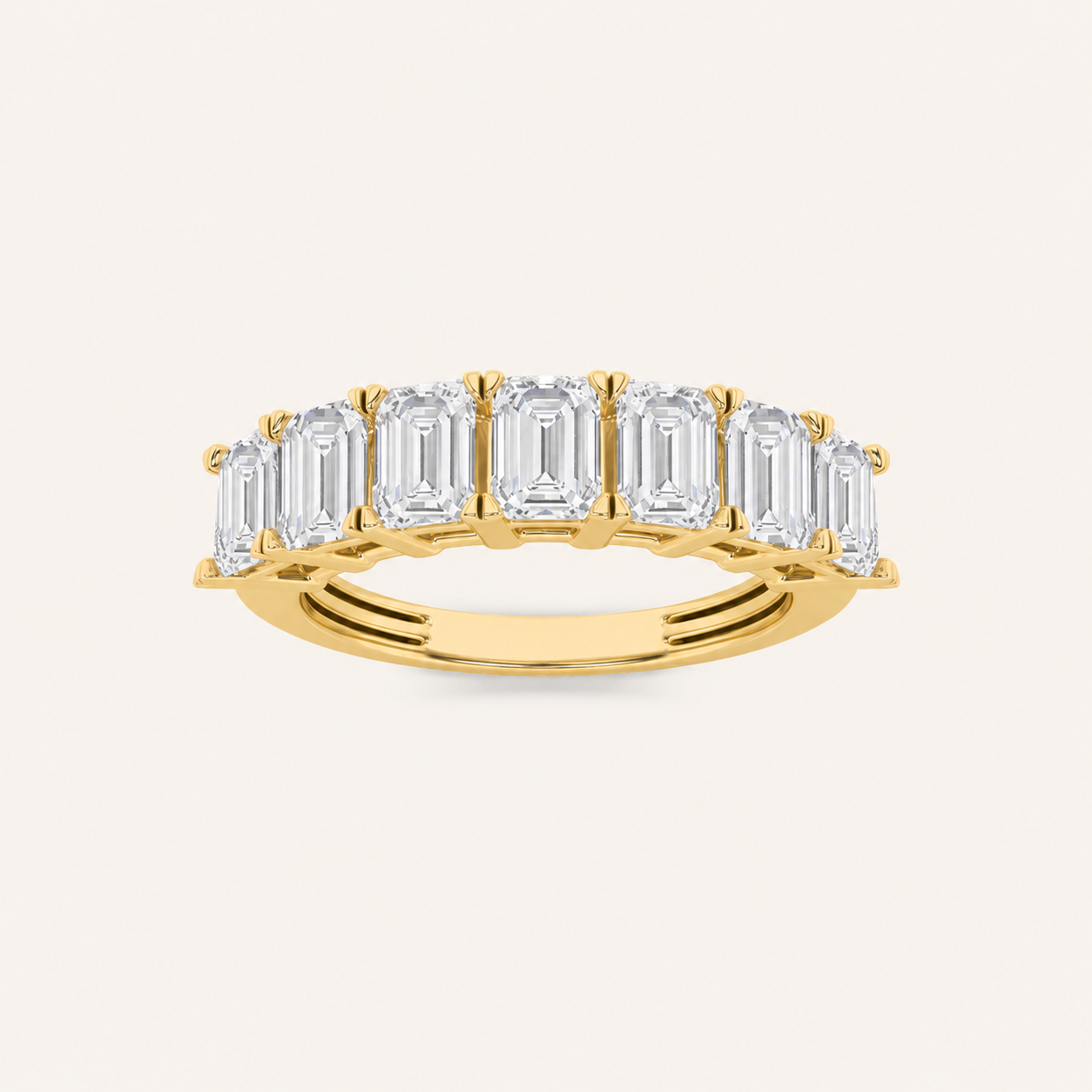 2CT Emerald Cut Lab Grown Diamond Seven Stone Band Ring